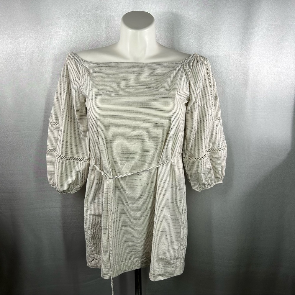 Talori White & Blue Striped Off Shoulder Tunic Dress L